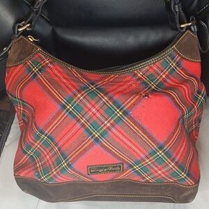 Dooney And Bourke Plaid Shoulder Bag With Suede Trim